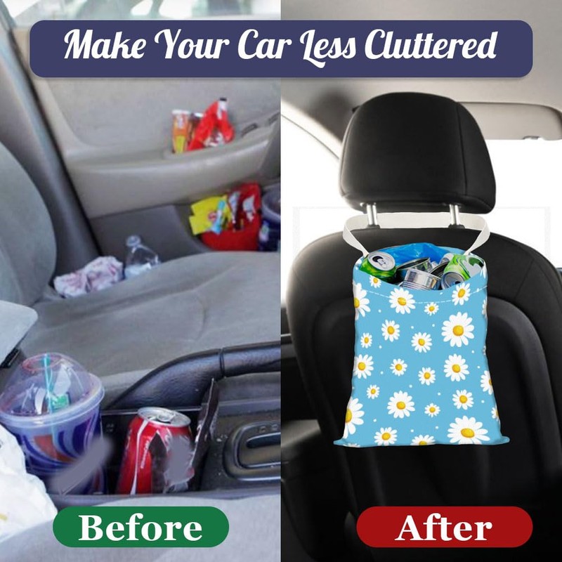 DELORIGIN Car Garbage Bag with Daisy Floral Print, Hanging Bin