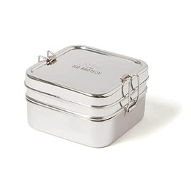 ECO Brotbox Cube Box XL Square Stainless Steel Lunch Box with 2 Layers, Dishwasher Safe with 1400 ml Capacity, for Takeaway Food or Home Storage
