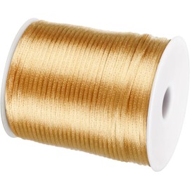 FQTANJU 2mm Nylon Satin Cord, 100 Yards Nylon Cord Satin String for Bracelet Jewelry Making Silky Rattail Macrame Trim Cord Necklace Bulk Beading Thread Kumihimo Chinese Knot Craft (Khaki)