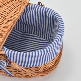 Wicker Picnic Basket with Lid and Handle Sturdy Woven Body with Washable Lining,Blue Stripe