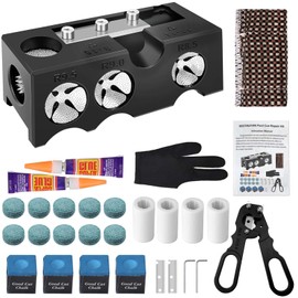 25 pcs Pool Cue Tips Replacement Kit, 11-in-1 Pool Cue Tip Shaper, Pool Cue Tip Tool, 10 Cue Tips 4 Chalk Cubes 1 Billiards Cue Tip Cutter Professional Cue Stick Tool Kit for Billiards Enthusiasts