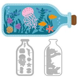 GLOBLELAND Drifting Bottle Cutting Dies Sea Life Cutting Matrices Jellyfish Seagrass Starfish Punching Ocean Drifting Bottle Punching Cuts for Card Scrapbooking and DIY Craft