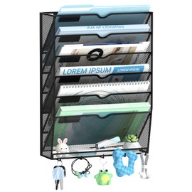 SUPEASY Organizador de archivos de pared, organizador de archivos colgante de 7 niveles con 5 ganchos, soporte para correo y archivos montado en la pa