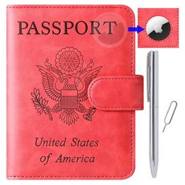 Airtag Passport Holder Cover Wallet Travel Essentials Leather Travel Wallet Rfid Blocking Case Vacation Travel Must Haves Travel Accessories for Men Women (117#Red)