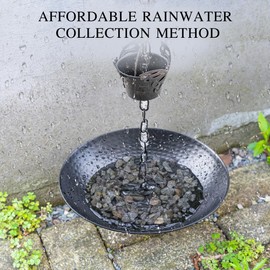 Rain Chain Anchoring Basin Metal Bowl Downspout Gutters Decorative Fountain Dish Display for Outdoor Garden, Lawn and Patio Water Feature 10.66 Inches Dia, Matte Black