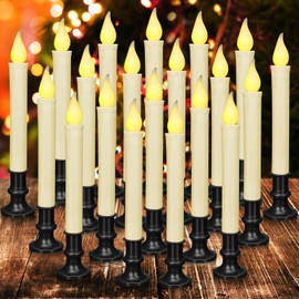 Yungyan 20 Pieces Christmas Window Candle Lights with Sensor Dusk to Dawn Battery Operated LED Candles Bulk Flameless Candles Flicker Flame for Xmas Holiday Party Decorations (Black Base)