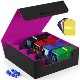 Mlikero Card Deck Case for Trading Cards 2400+, 4 Rows Trading Card Storage Box with 10 Colorful Dividers and 4 Foam Stoppers, Premium Card Deck Box Fit for MTG, TCG and Sport Cards (Black&Purple)