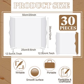 Censen 30 Pcs Trifold Display Board Poster Tri Fold Presentation Board Corrugate Posterboard Large 12 x 20 Inches Project Board Cardboard for Science Fair School Business Office (White)