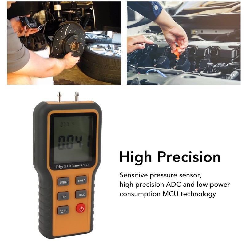 Engine Digital Manometer Differential Gauge High Precision Dual Port HVAC