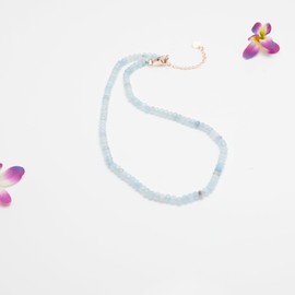 TreasureBay Handmade Womens Girls Beaded Necklace Choker - 4mm Beads Natural Gemstones Healing Crystal Jewellery Necklace (Aquamarine)