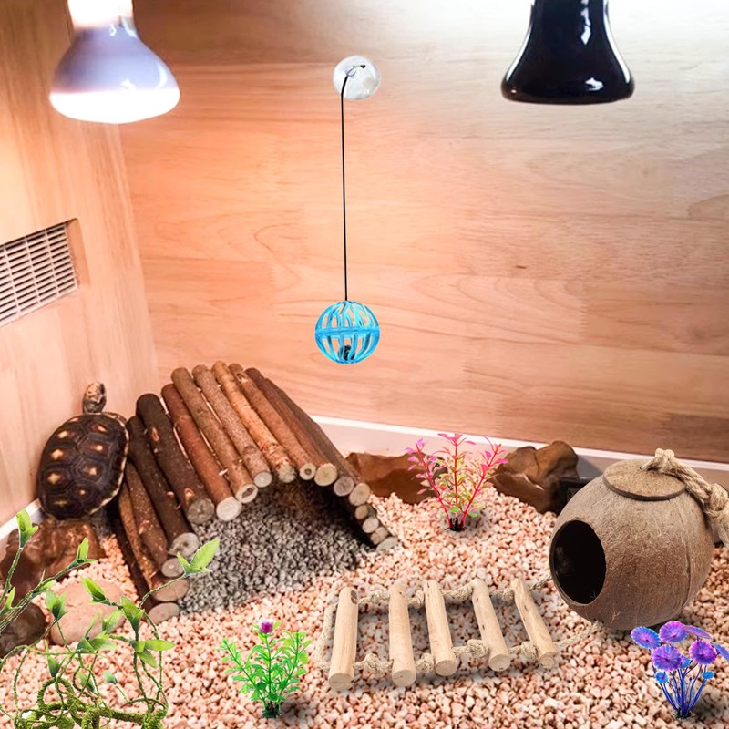 RUNANIA Crested Gecko Tank Accessories，Reptile Vines Plants with Coconut Shell