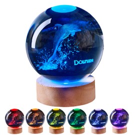 CBGCYSY Dolphin Crystal Ball Lamp with LED Wooden Base, 16 Colors Change & Remote Control Sea World Crystal Ball Night Light, Upgraded 3.15 Inch Glass Light, Gift for Kids Wife Girlfriend (Dolphin)