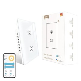 MOES Interruptor de atenuación dual, interruptor de atenuación doble para luces LED, atenuación de rango completo, interruptor de luz inteligente WiFi, se requiere cable neutro, unipolar, 300W INC