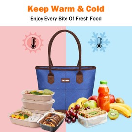 Tirrinia Insulated Lunch Bag for Women, Waterproof Large Lunch Box with Front Pockets Leakproof Lunch Cooler Tote Bag Reusable for Work Picnic, Best Holiday gift for Women, Navy Diamond