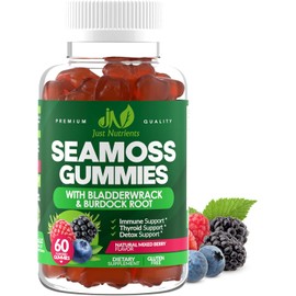 Sea Moss Gummies 3000mg with Bladderwrack & Burdock Root – Vegan Superfood Gummies, Gluten Free, Plant-Based Supplement, 60 Count