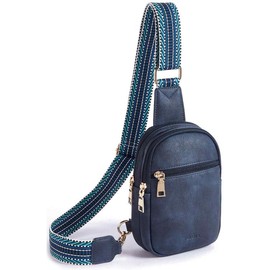Telena Small Sling Bag for Women Vegan Leather Fashionable Fanny Pack Crossbody Bags for Women Chest Bag for Travel Sling Purse - Color: Blue