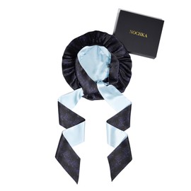 100% Mulberry Silk Bonnet for Sleeping Women, Handmade in USA 19 Momme Double Layer Reversible Silk Hair Wrap with Adjustable Ties, Non-Slip Sleep Cap for Curly & Natural Hair (Midnight)