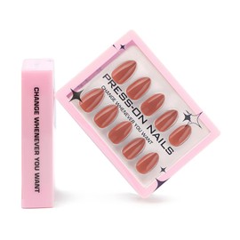Coffee Brown Press on Nails | Short Almond Fake Nails,Solid Color Acrylic Nails, Full Cover Glossy Glue on Nails,Reusable False Nails,Suitable for Women 15 Sizes -30Pcs (with glue)