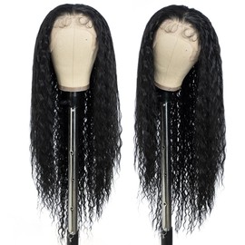 Style Icon 36” Super Long Curly Wig Easy 360 Lace Front Black Wig 13x4 Pre-Plucked Hairline Free Part Full Frontal With Baby Hair Heat Resistant(36", 1B)