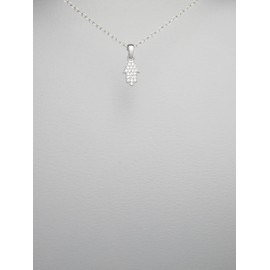 AG2AU Hamsa Hand Sterling Silver Pendant with Cubic Zirconia. Height 15 mm & Width 8 mm.