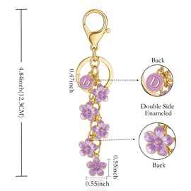 XGALBLA Purple Cute Initial Letter D Keychain for Women, Flower Bag Charms Letter Keyring Purse Bag Accessories(Purple D)