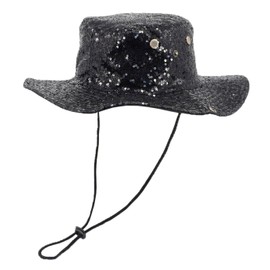 Coolwife Bucket Hats Boonie Hats Denim Wide Brim Cotton Foldable Jungle Fishing Hiking Beach Sun Cap (Sequin Black)