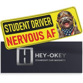 HEY-OKEY Student Driver Magnet for Car - Funny Animals Please Be Patient Reflective Magnetic Bumper Sticker - Removable Novice Rookie Safety Attention Sign - Weather-Resistant - 10 x 3.5 inch (Sloth)