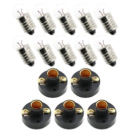 E-outstanding Student Experiment Lighting DIY Accessories 10PCS 1.5V 0.3A Screw Mini Bulb and 5PCS E10 Mini Black Plastic Pure Brass Screw Type Bulb Holders Lamp Bases