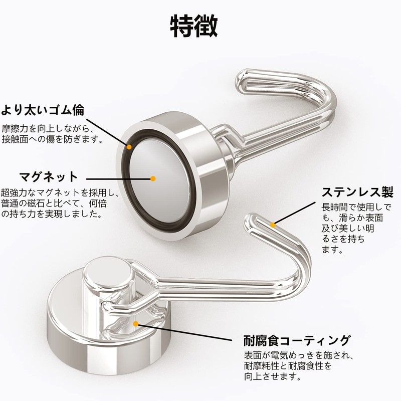 Homion Magnetic Hooks, Stainless Steel, Rust Free, Includes Magnets, Vertical