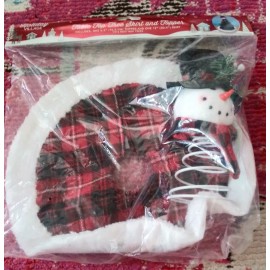 T.O.P. New Holiday Village Christmas table top tree skirt and topper Frosty Snowman NIP