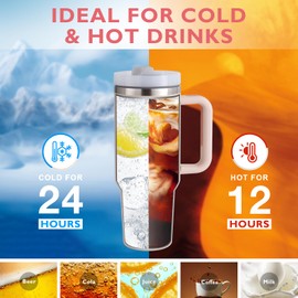 Ochapa 40 oz Tumbler with Handle Leopard Straw Lid Insulated Stainless Steel Vacuum Reusable Cup Holder Friendly Keep Drinks Cold Gifts for Valentine's Day Women Lover Car Gym Travel, Pink Cheetah