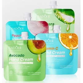 Hand Cream Set, 4 Pack with Vitamin C, Peach, Avocado and Aloe Vera, Refreshing Non-Greasy Formula
