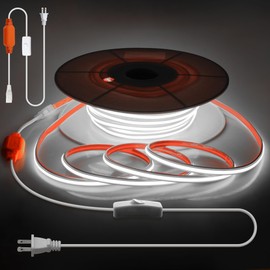 Aclorol 30M White COB LED Strip Lights Outdoor Waterproof IP68 AC 110V-120V LED Rope Lights Switch with Plug 100FT 1 Roll 8640leds/30M Uniform High Density Flexible Tape Lights for Outside 6000K