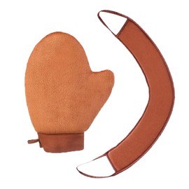 Fokmuaex 2-in-1 Self Tanner Applicator Kit with Back Applicator｜Hypoallergenic Microfiber Mitt & Elastic Cuff for Streak-Free Face/Body Tanning, Women & Men