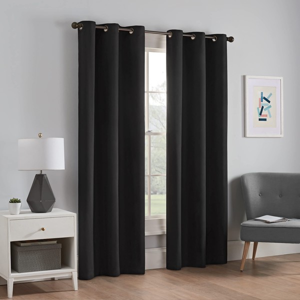 eclipse Microfiber Total Privacy Blackout Thermal Grommet Window Curtain for Bedroom (1 Panel), 42" x 84", Black