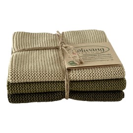 Solwang 3-Piece Danish Cotton Dishcloths in 100% Certified Organic Cotton Made in India (Olive Organic Combi)