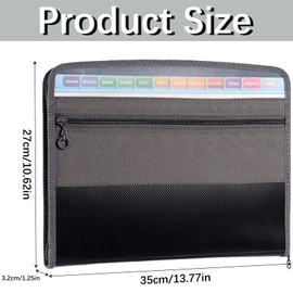 DITK-U 13 Pockets Expanding File Folder A4 Document Wallet Organizer with Zipper and Labels Portable Filing Box for Travel School Office Home - Black