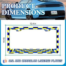 Funny License Plate Frame - 2PCS Colorful Checkerboard Pattern Aluminum Metal License Plate Holder, Rust-Proof Waterproof Car Decorative Tag Frames for Standard Us 12x6 Inch
