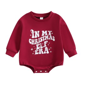 Rourufy My First Christmas Baby Boy Girl Outfit Infant Bubble Romper Sweatshirt Onesie Newborn Cute Fall Winter Clothes (A In My Christmas Elf Ear Red, 3-6M)