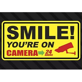 2 pcs Smile You're on Camera Safety Vigilance Sticker Warning, 6 inches - Security Alarm Window Car Motorbike Warning Theft Sticker Safety Decals