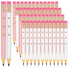 CHENGU 48 Pcs Half Pencils with Eraser Bridal Shower Pencils Mini Pencils Golf Pencils Rose Gold Heart Pencils White Pink Pre Sharpened Pencils Wedding Party Favors for Baby Shower Party Gift Prizes