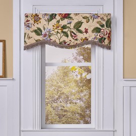 Waverly Laurel Springs Modern Farmhouse Floral Rod Pocket Valance for Windows in Bedroom, Kitchen, or Living Room, 50" x 15", Parchment