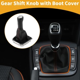 Partuto 6 Speed Manual Gear Shift Knob with Cover - Car Shift Lever Knob with Cover - for Volkswagen Polo 2014-2017 Plastic Faux Leather Black Red - 1 Pc