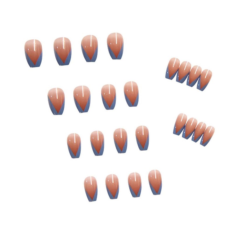 24pcs Medium Length Fake Nails French Light Blue Nude Pink