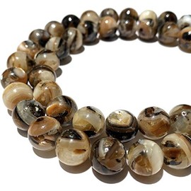 ABCGEMS Zebra-Matrix King Troca Shell Beads from Pacific Ocean (Gorgeous Thick Nacre- Exquisite Luster with Spiral Matrix) Healing Chakra Energy Natural Organic Smooth Round 12mm (Rare)