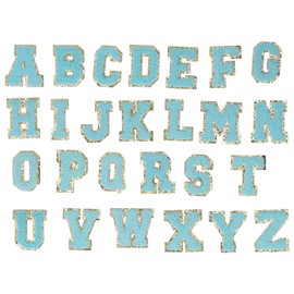 26 Pcs Iron On Letters A to Z Blue Letters Gold Glitter Border Clothing Sewing Embroidery Iron Patches Decorations