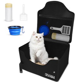 Petskd Portable Travel Litter Box for Cats with Lid and 10 pcs Liner Bags, Light Weight, Leak-Proof and Higher Sides for Road Trips, Hotel Stays, Car Travel(Black)