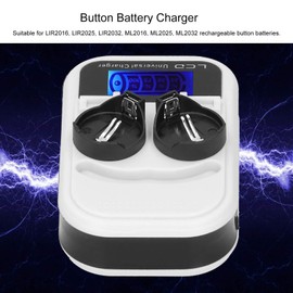 POCREATION Cargador de Batería de Celda de Moneda de 2 Piezas, Cargador de Batería de Celda de Botón de 20 Mm de Diámetro, Cargador de Batería con Pantalla LCD para Batería de Moneda de la Serie 20
