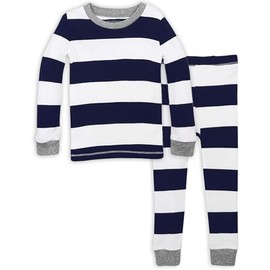 Burt's Bees Baby Baby Boy's PJ Set, Tee and Pant 2-Piece Pajamas, 100% Organic Cotton, Midnight Rugby Stripe, 2T