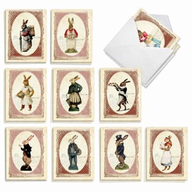 The Best Card Company 20 Assorted Easter Note Cards Bulk Box Set 4 x 5.12 Inch with Envelopes (10 Designs, 2 Each) Checkered Bunnies AM10423EAG-B2x10